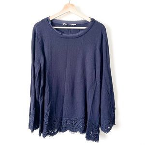 ⭐️ Soft Surroundings | Navy Lace Trim Sweater